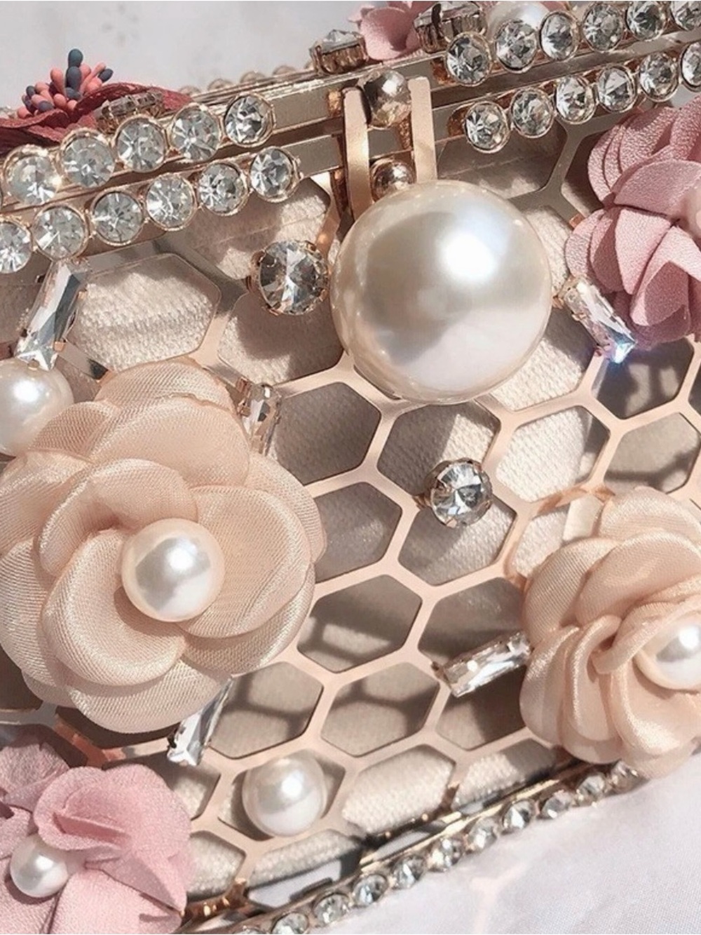 Pearl-Embellished Floral Box Bag - Pink/Blush - Picture 2 of 3